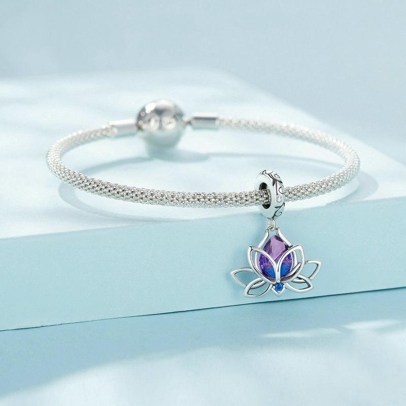 925 Sterling Silver Lotus Pendant Tourmaline Bracelet Beads