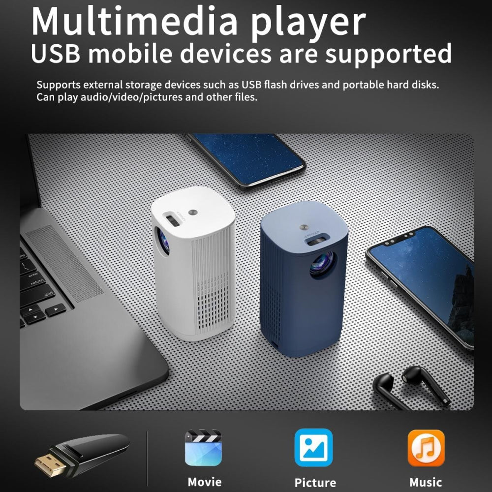 Portable Mini Led Projector - 800 Lumens 480X360 Resolution - White