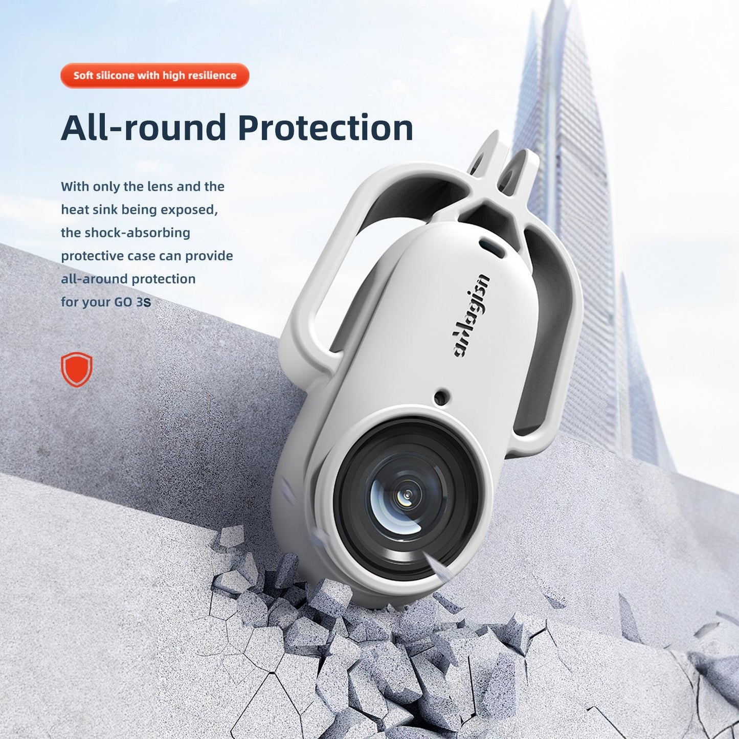 Shock-absorbing Silicone Cover for Insta360 Go 3s Camera - Black - Horizontal Gray