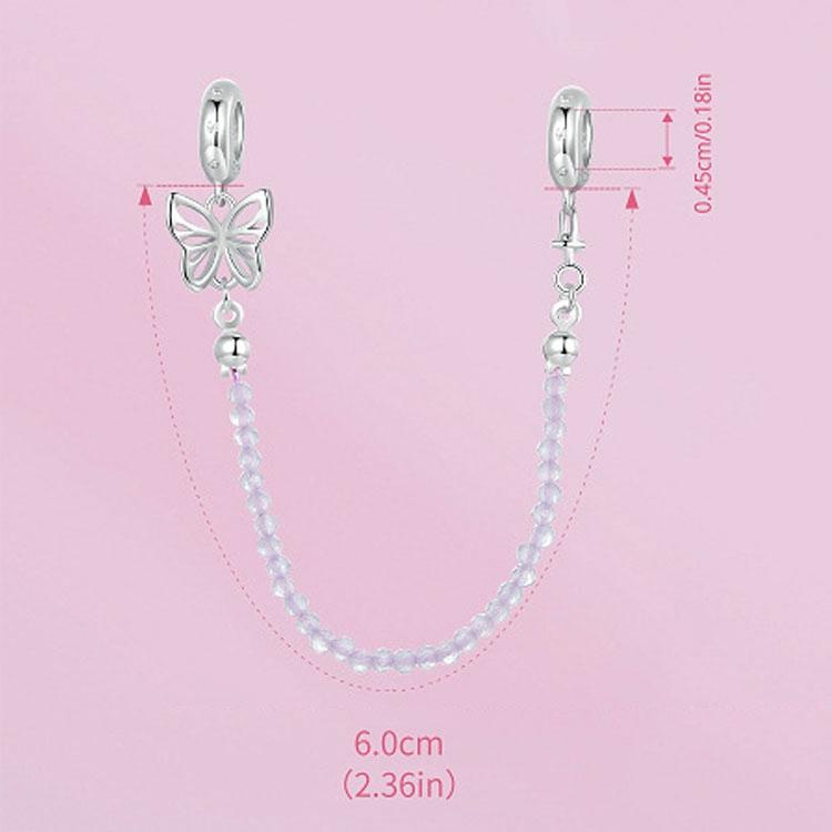 925 Sterling Silver Platinum Plated Butterfly Safety Chain Bracelet