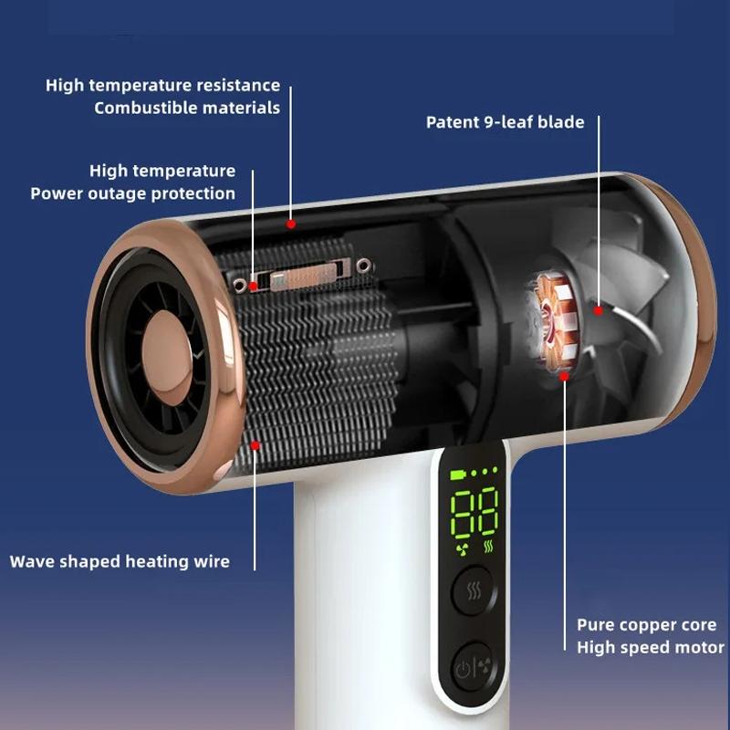 Rechargeable Hair Dryer 3 Speeds Adjustable White