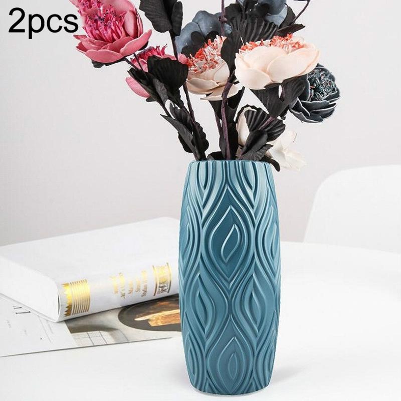 2-Piece Plastic Vase Set For Creative Flower Arrangements Wet And Dry Decor - Pink