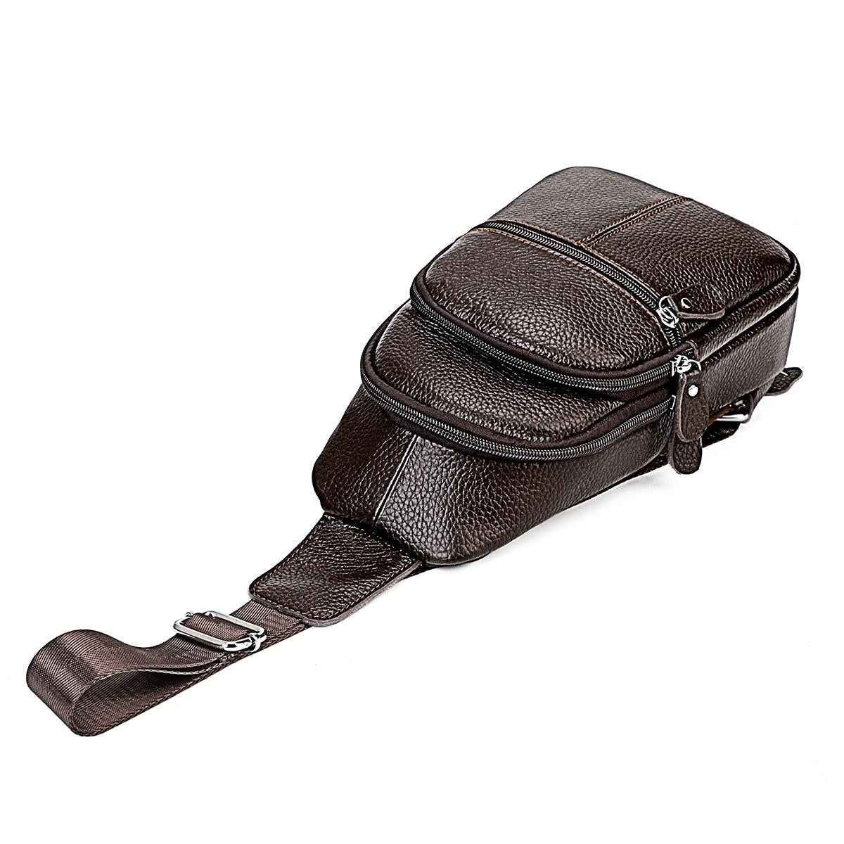 Stylish Genuine Leather Crossbody Chest Bag For Men And Women Functional And Versatile Design - Coffee