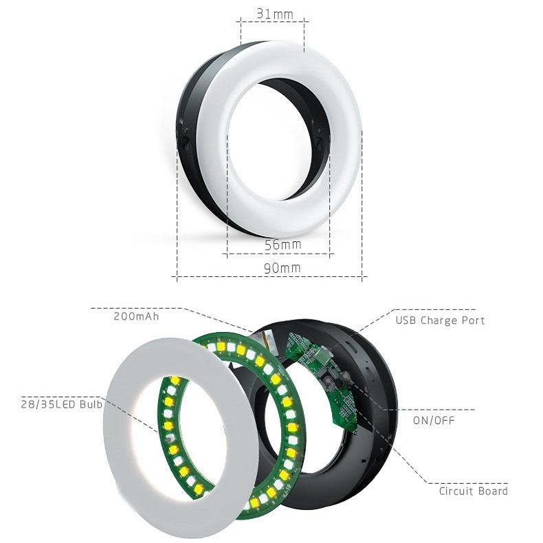 Selfie Ring Light for Mobile Phones - Beauty Enhancer - White