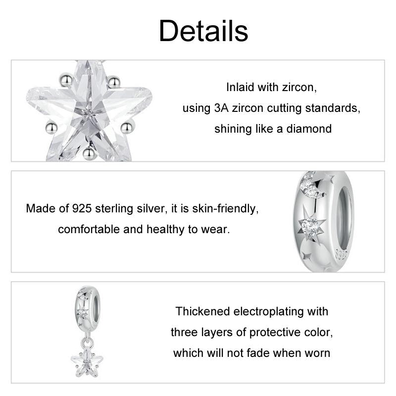925 Sterling Silver Platinum Plated Starlight Five Pointed Star Diy Beads