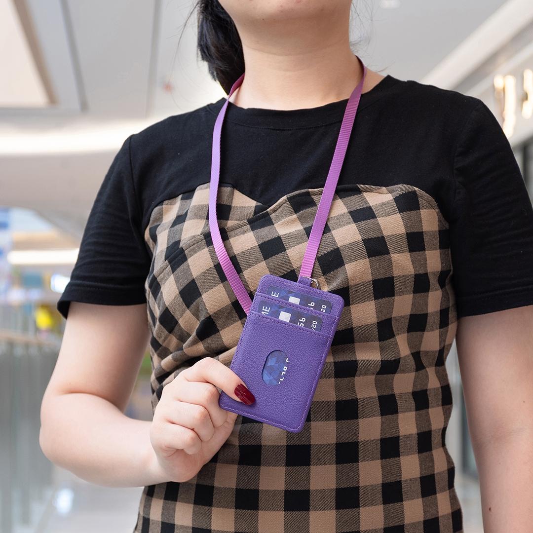 Vertical Id Card Bag & Lanyard - Brown