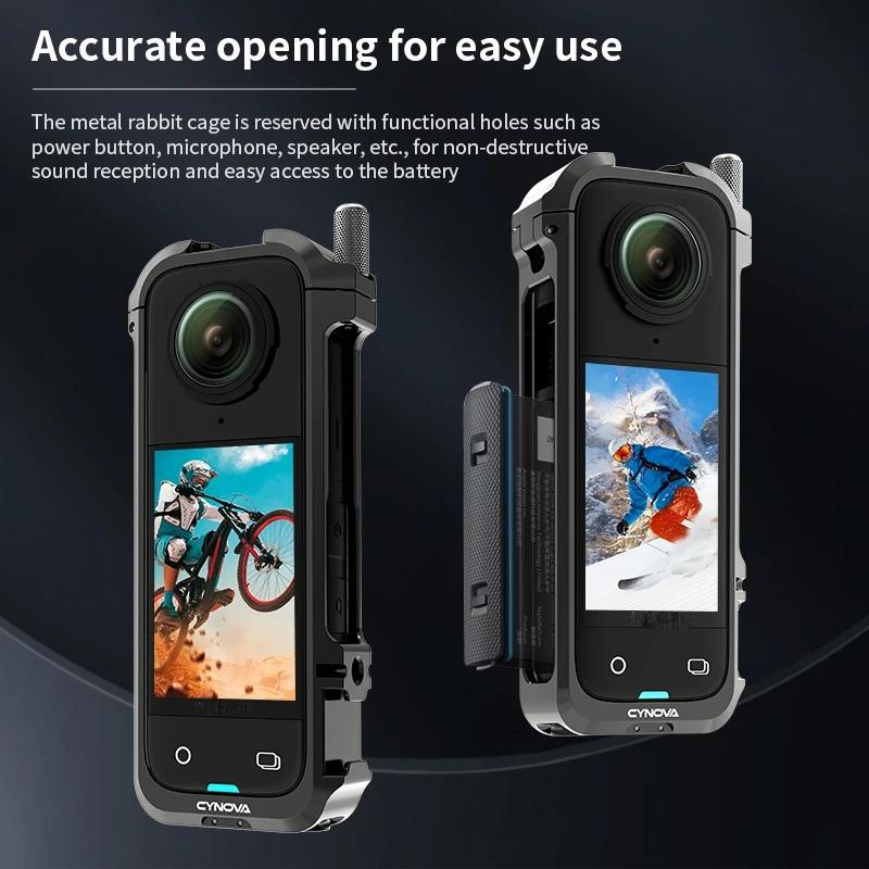Metal Rabbit Cage & Lens Cover Set For Insta360 X4 - Black