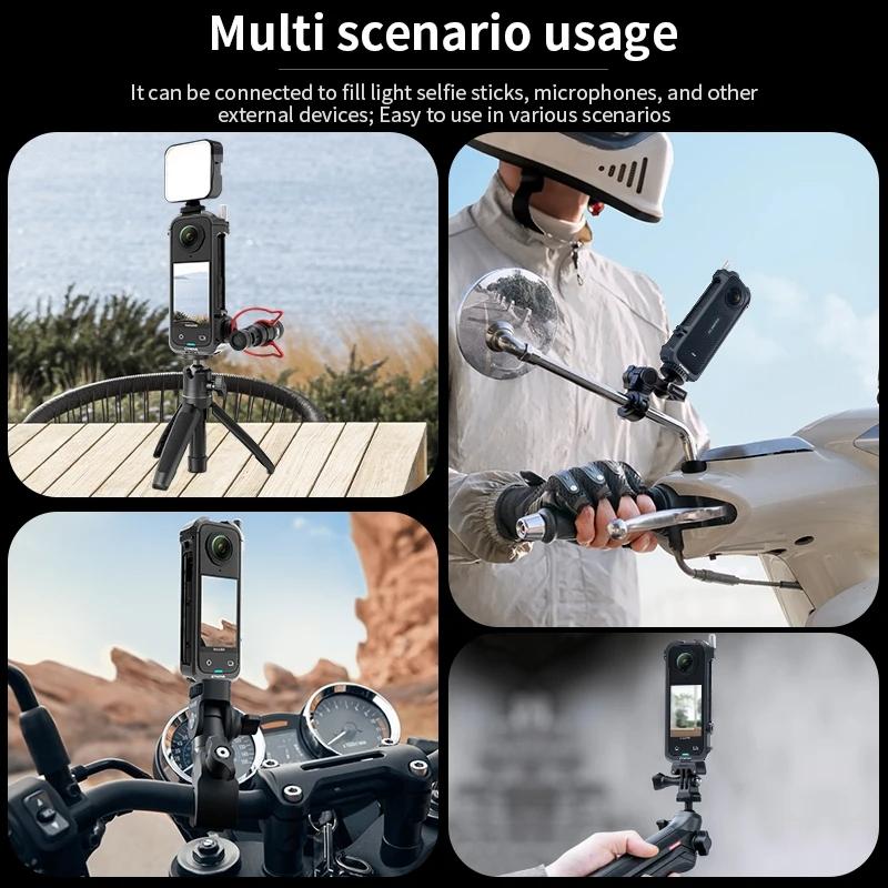 Metal Rabbit Cage & Lens Cover Set For Insta360 X4 - Black