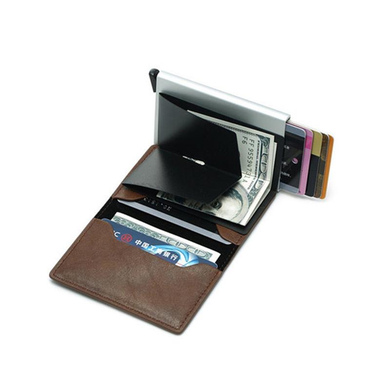 Anti Magnetic Rfid Leather Metal Wallet Universal Fit Black - Black