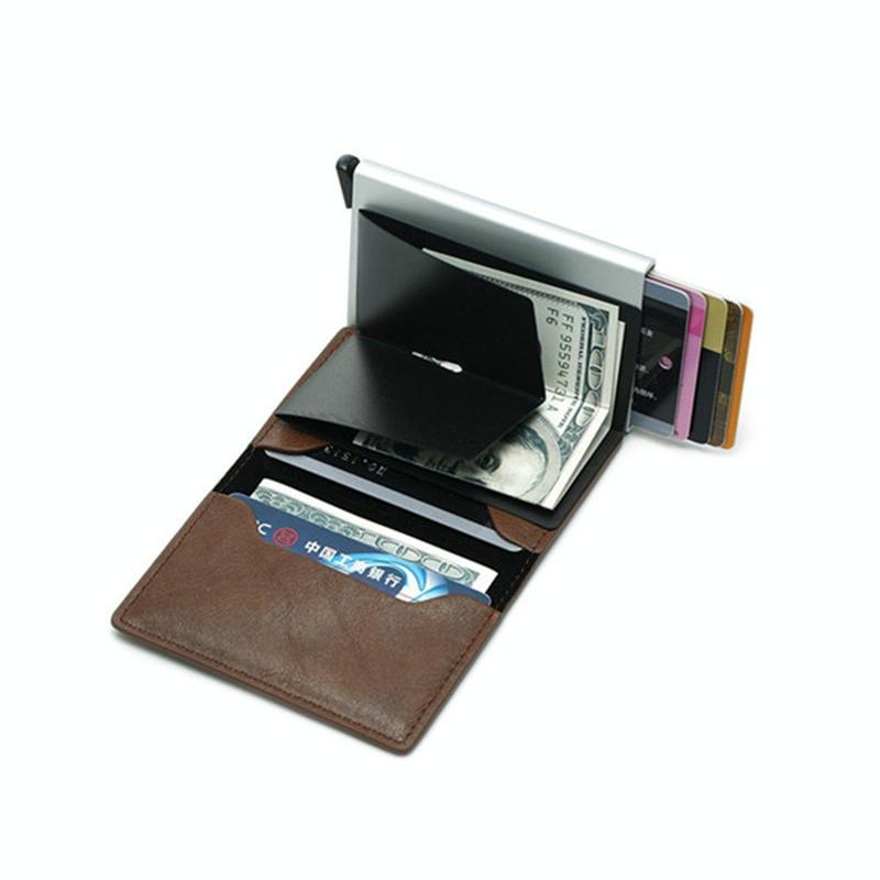 Anti Magnetic Rfid Leather Metal Wallet Universal Fit Black - Black