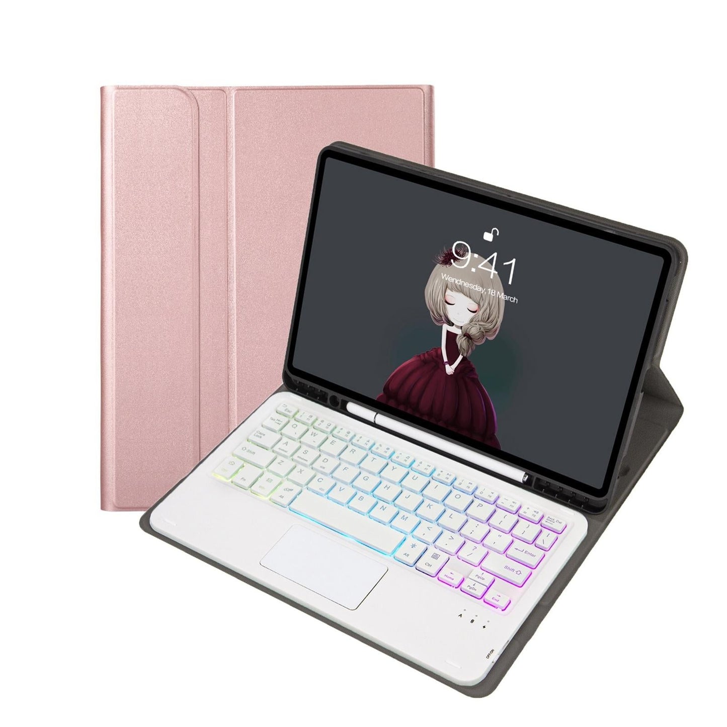 Bluetooth Keyboard Leather Tablet Case For Ipad 9.7 2018 & 2017 / Pro 9.7 / Air 2 With Touch Pad And Pen Slot - Black