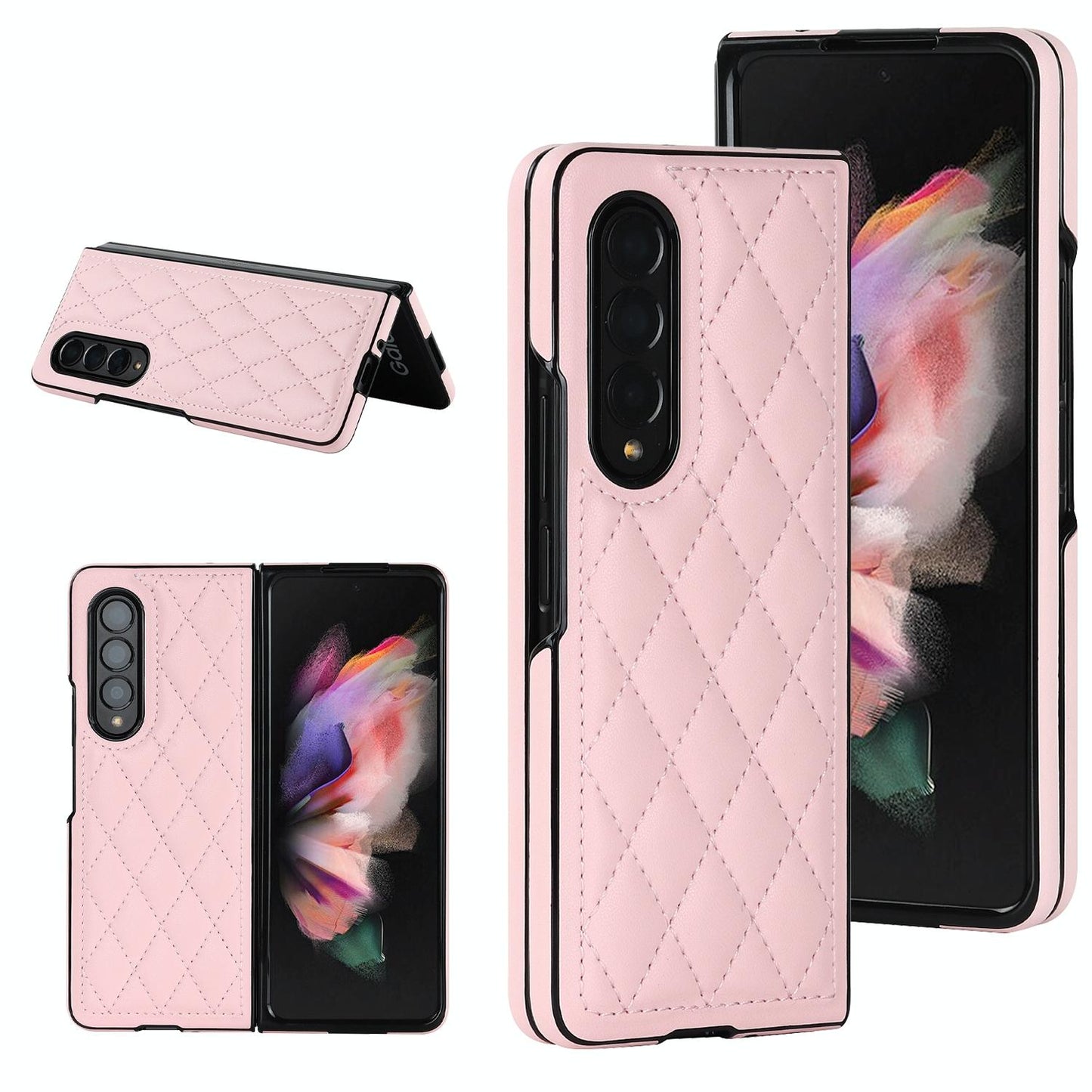 Foldable Microfiber Phone Case for Samsung Galaxy z Fold 4 - Rhombic Design - Black