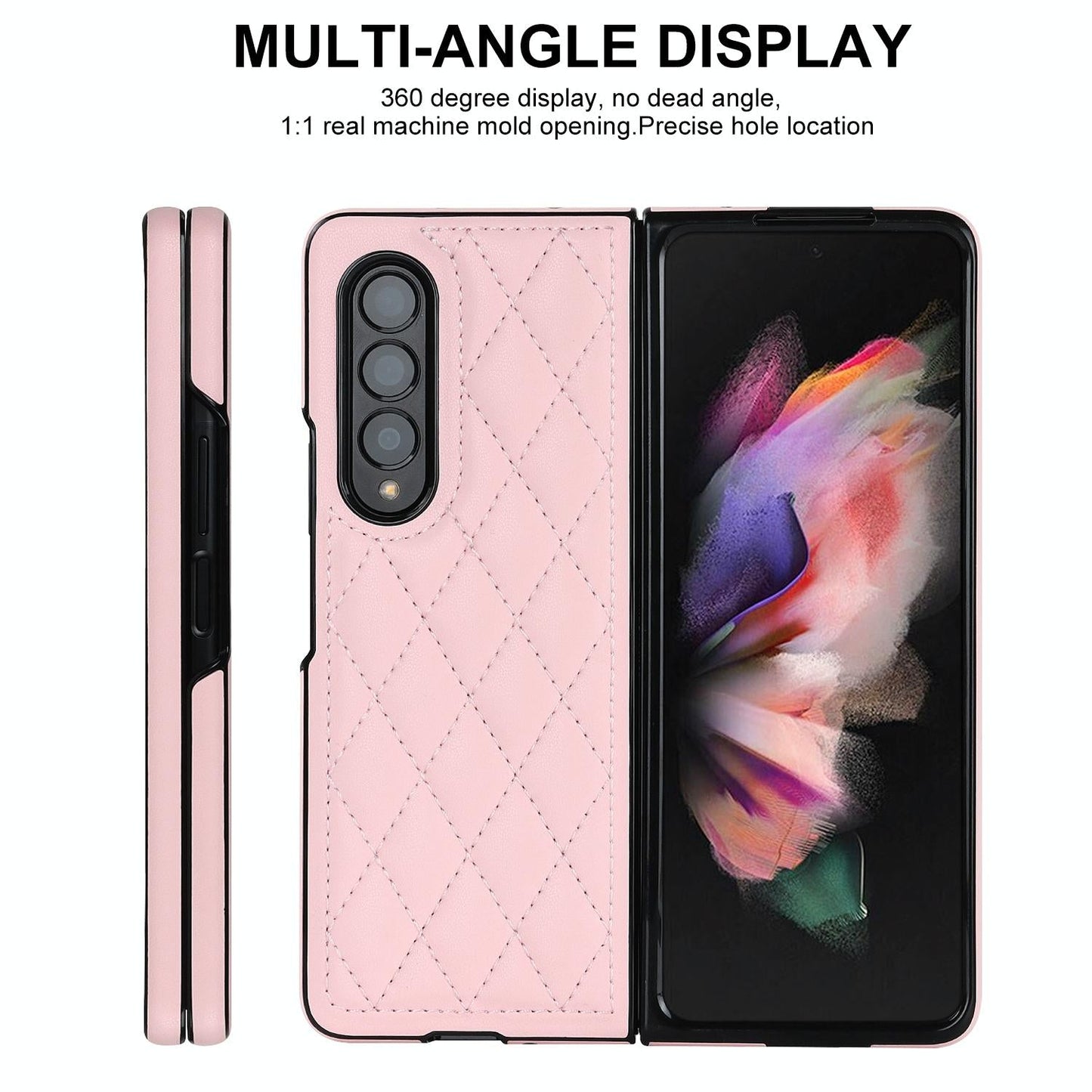 Foldable Microfiber Phone Case for Samsung Galaxy z Fold 4 - Rhombic Design - Black