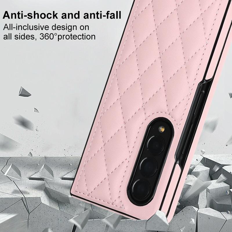 Foldable Microfiber Phone Case for Samsung Galaxy z Fold 4 - Rhombic Design - Black