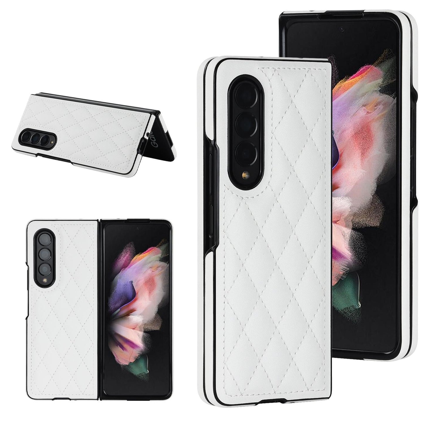 Foldable Microfiber Phone Case for Samsung Galaxy z Fold 4 - Rhombic Design - Black