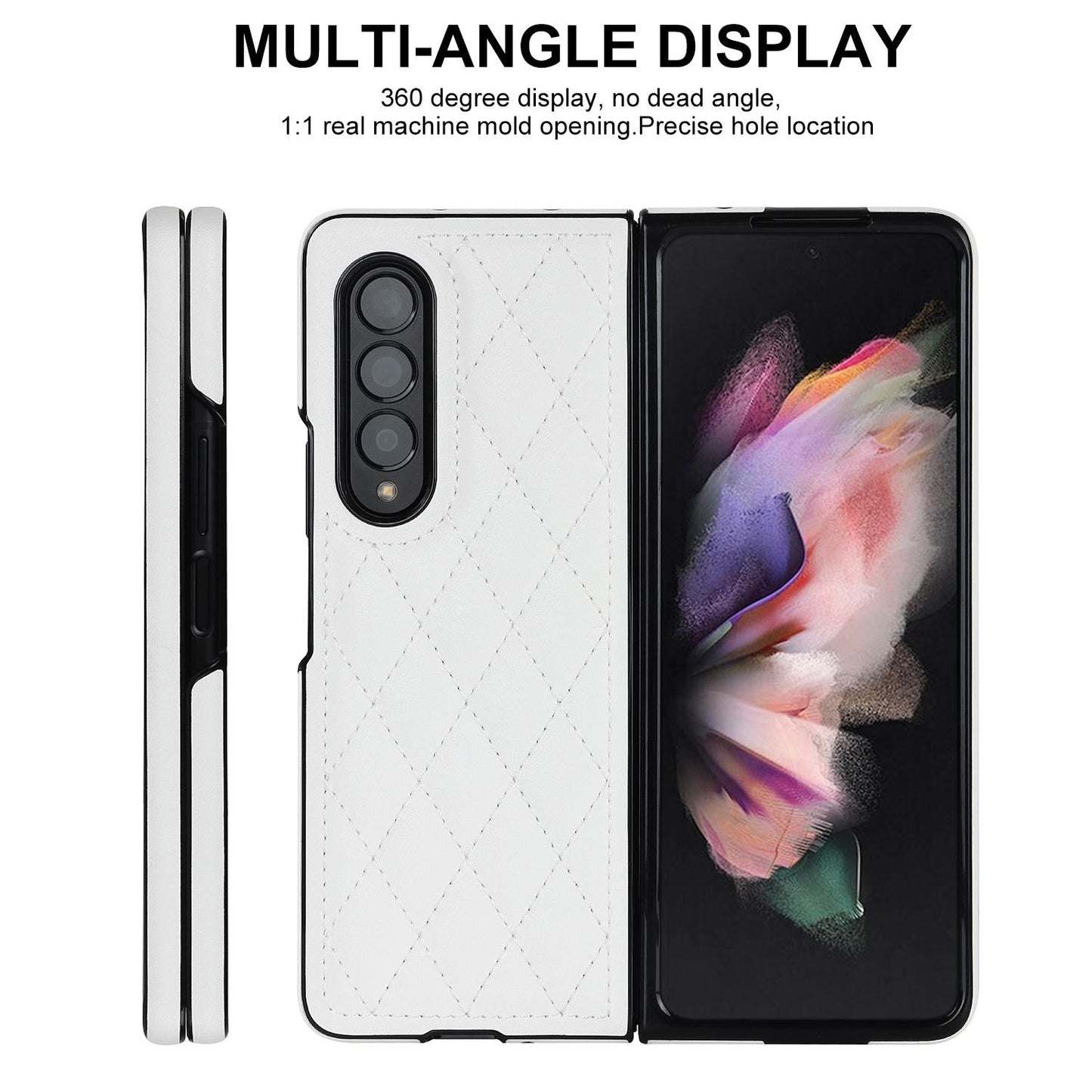 Foldable Microfiber Phone Case for Samsung Galaxy z Fold 4 - Rhombic Design - Black