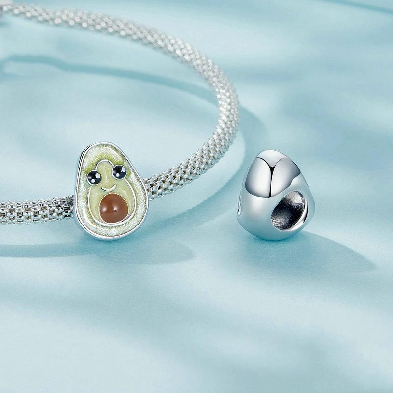 925 Sterling Silver Diy Cute Avocado Beads & Platinum