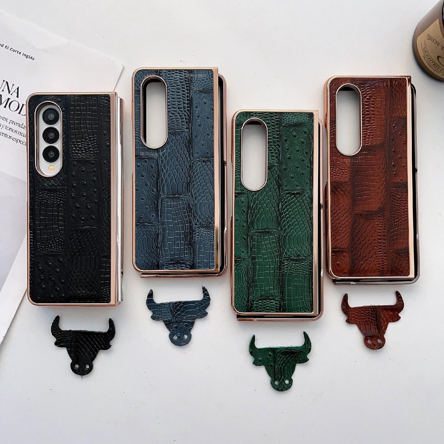 For Samsung Galaxy Z Fold4 5G Leather Mahjong Phone Case - Electroplated - Blue