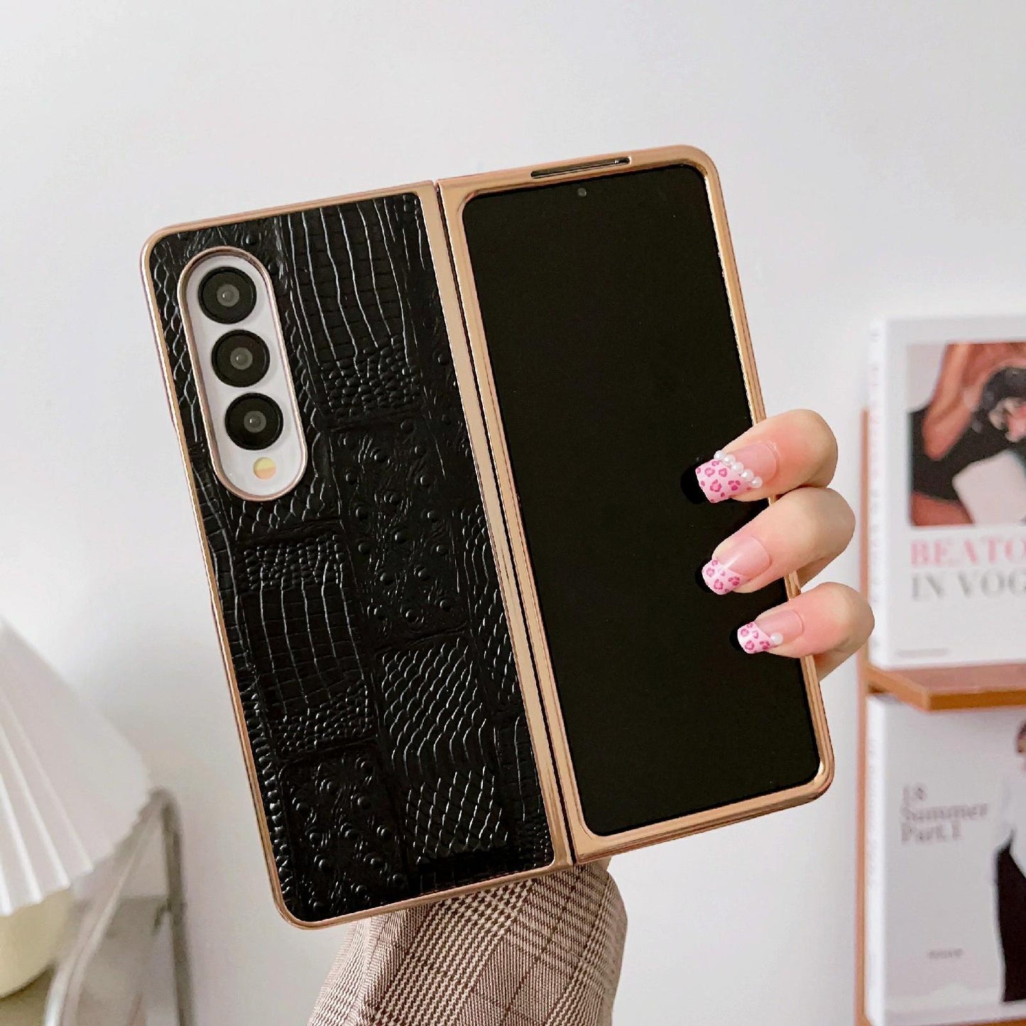 For Samsung Galaxy Z Fold4 5G Leather Mahjong Phone Case - Electroplated - Blue