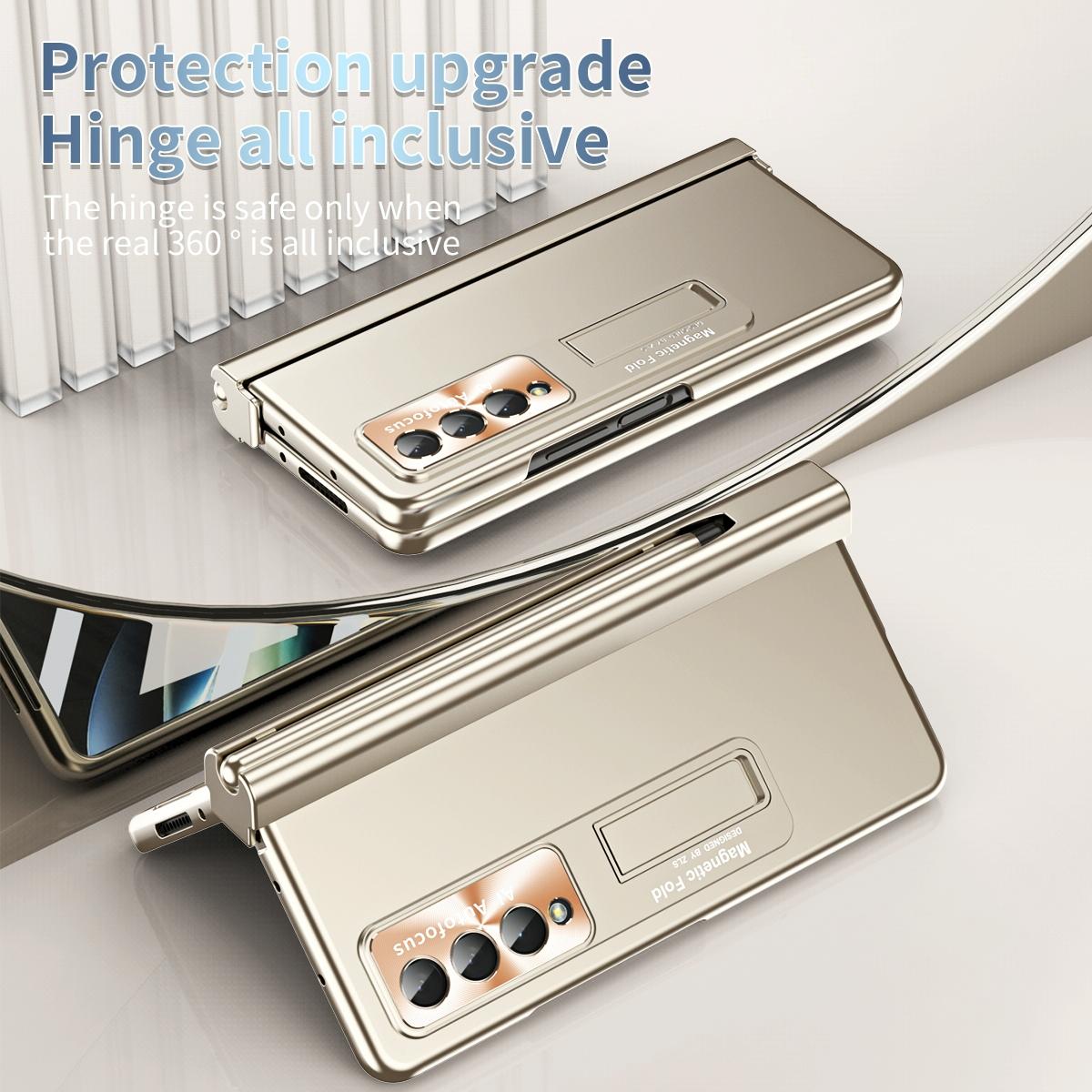 Foldable Phone Case with Pen Slot for Samsung Galaxy z Fold 4 - Electroplated - Pink