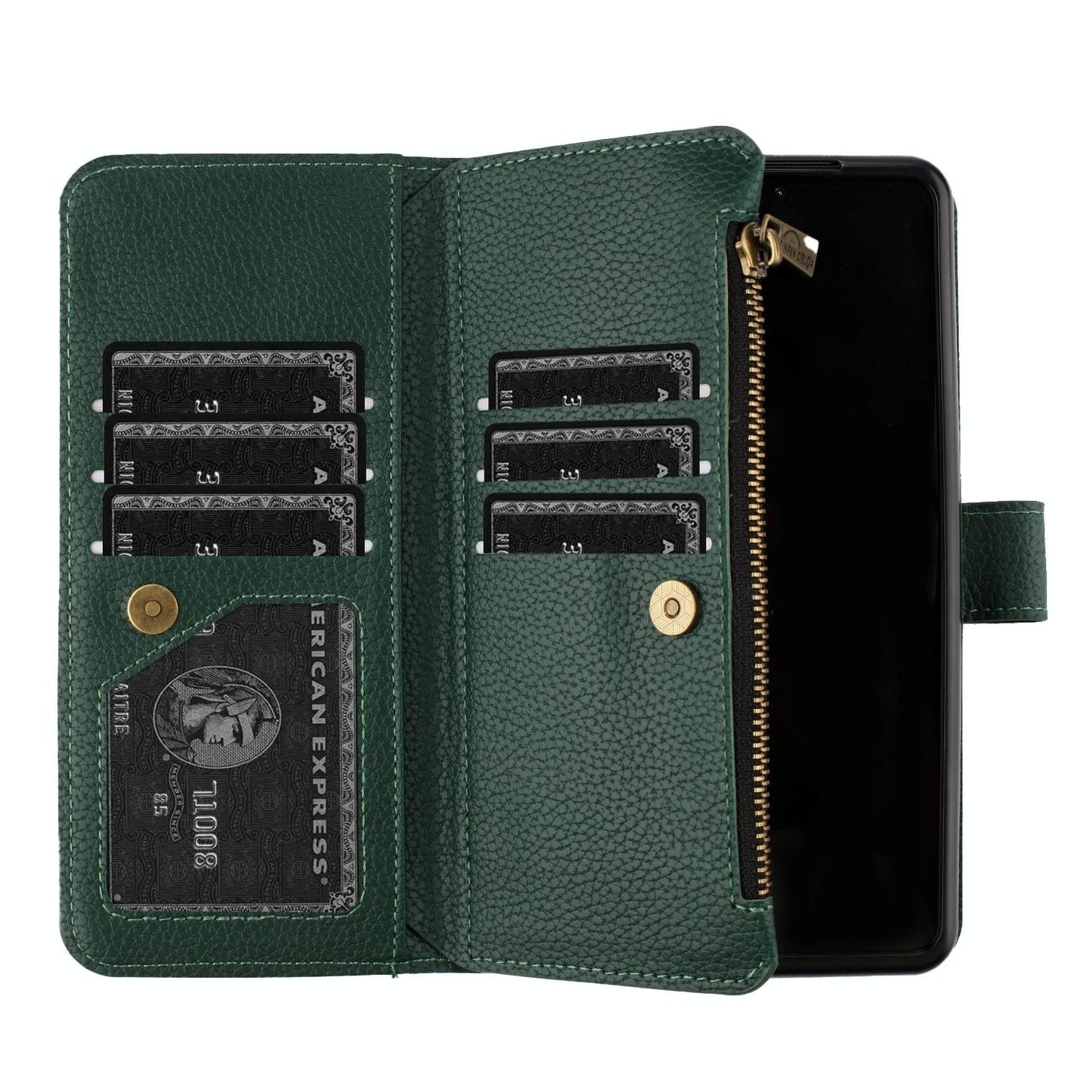 For Samsung Galaxy Z Fold4 5G Litchi Texture Zip Wallet - Black