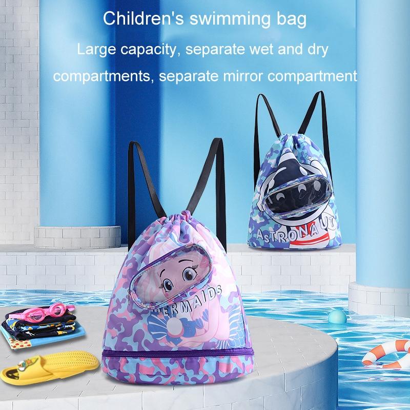 Kids' Swim Bag Cute Cartoon Beach Backpack Waterproof Dry / Wet Large 2 Layer - Blue - Small 1 Layer