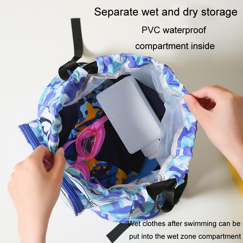Kids' Swim Bag Cute Cartoon Beach Backpack Waterproof Dry / Wet Large 2 Layer - Blue - Small 1 Layer