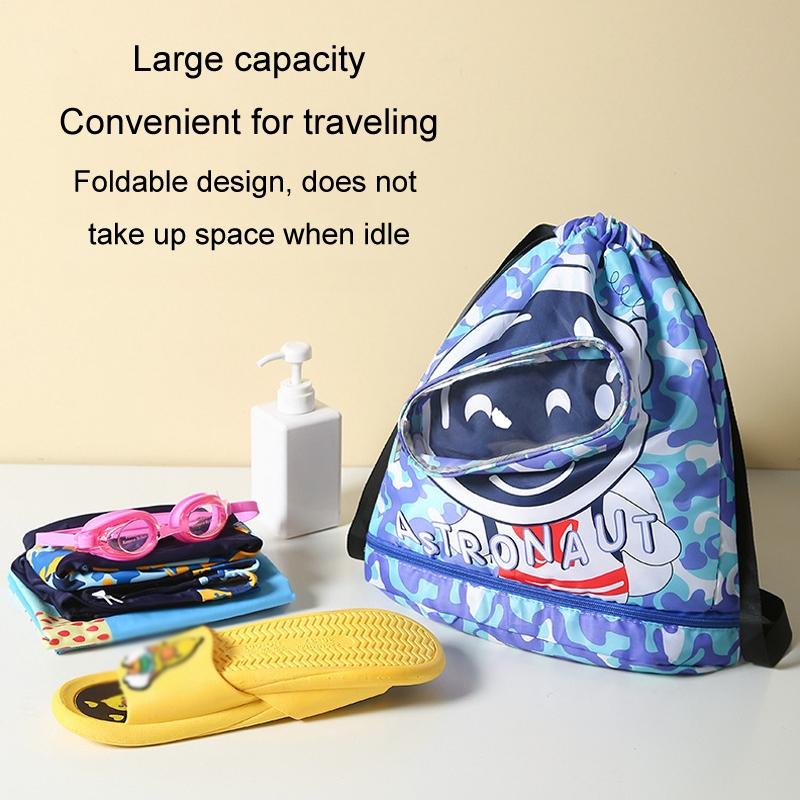 Kids' Swim Bag Cute Cartoon Beach Backpack Waterproof Dry / Wet Large 2 Layer - Blue - Small 1 Layer
