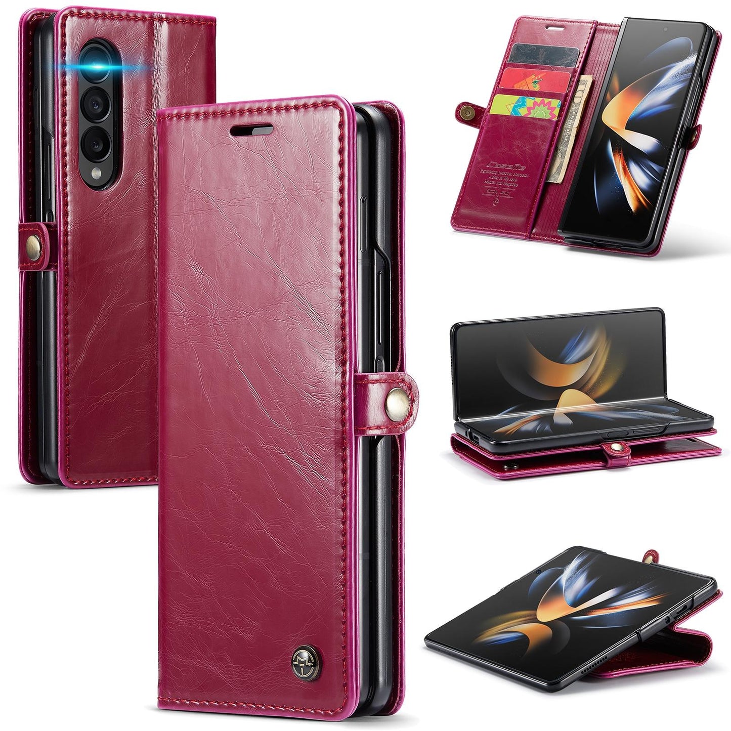 Premium Crazy Horse Leather Phone Case for Samsung Galaxy z Fold 4 - Black