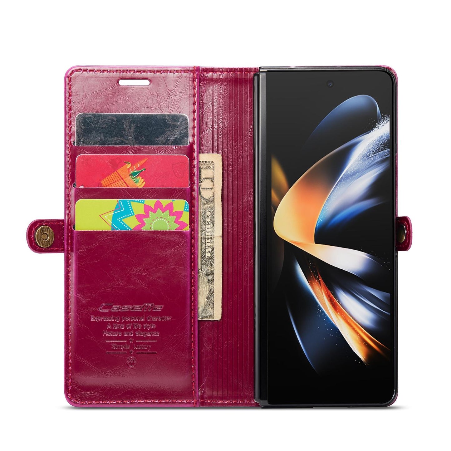 Premium Crazy Horse Leather Phone Case for Samsung Galaxy z Fold 4 - Black