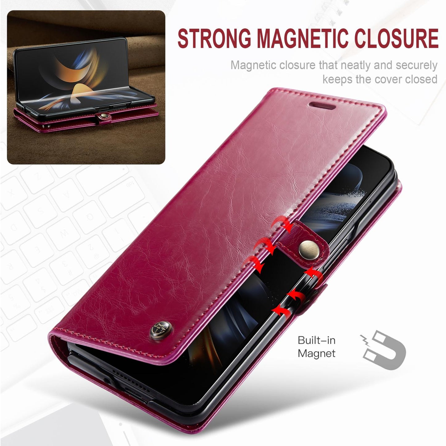 Premium Crazy Horse Leather Phone Case for Samsung Galaxy z Fold 4 - Black