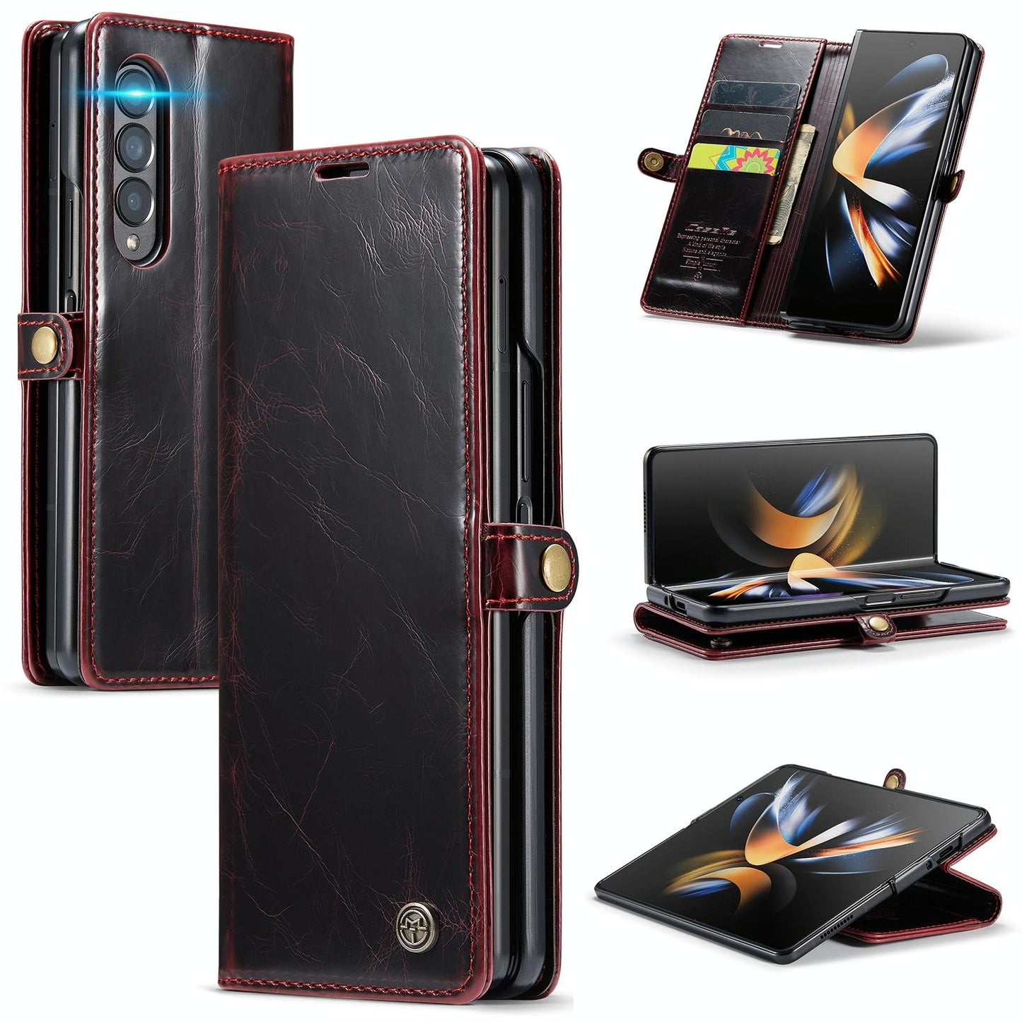 Premium Crazy Horse Leather Phone Case for Samsung Galaxy z Fold 4 - Black