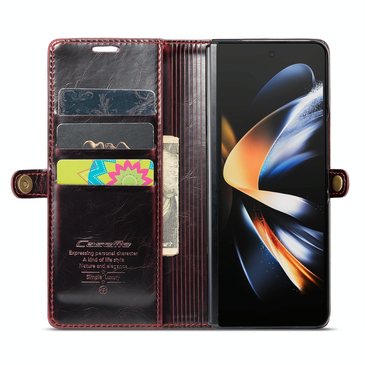 Premium Crazy Horse Leather Phone Case for Samsung Galaxy z Fold 4 - Black