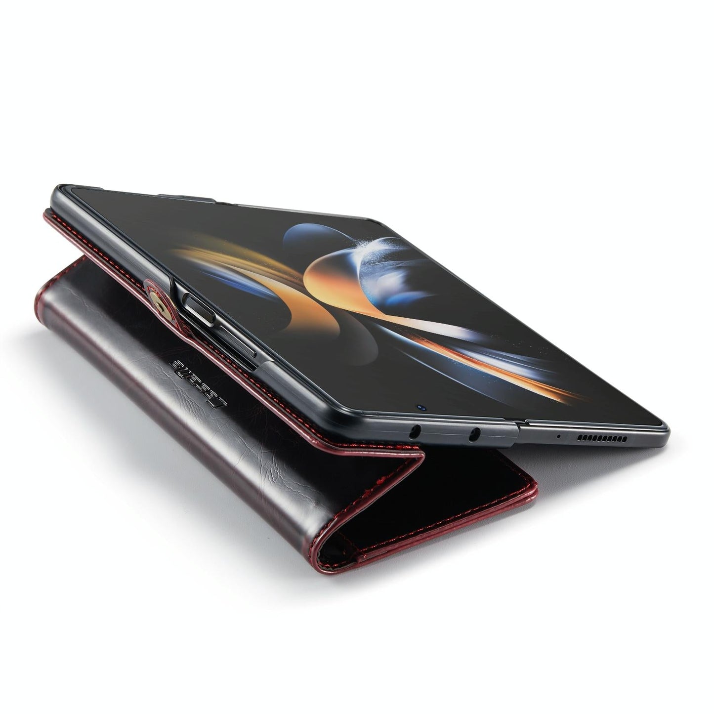 Premium Crazy Horse Leather Phone Case for Samsung Galaxy z Fold 4 - Black