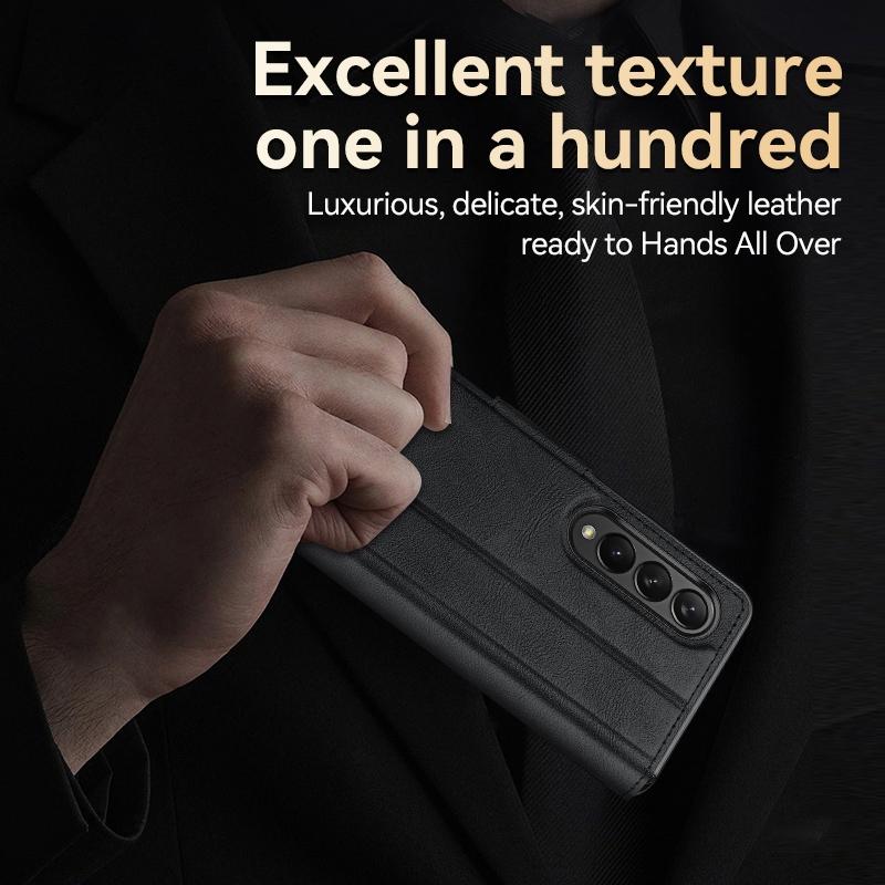 For Samsung Galaxy z Fold4 5G Magnetic Snap Leather Flip Case - All-inclusive - Black