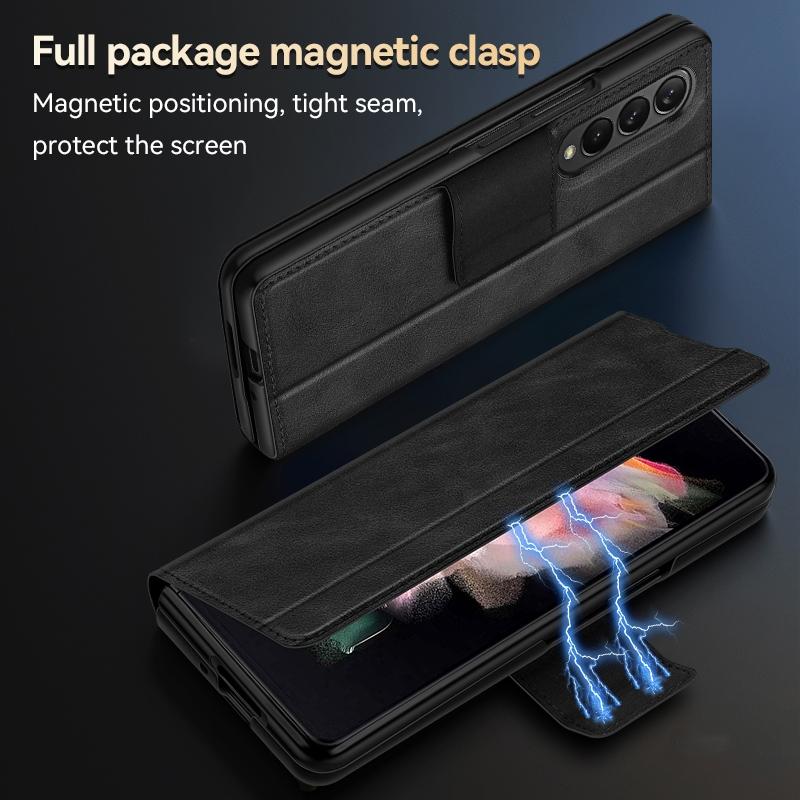 For Samsung Galaxy z Fold4 5G Magnetic Snap Leather Flip Case - All-inclusive - Black