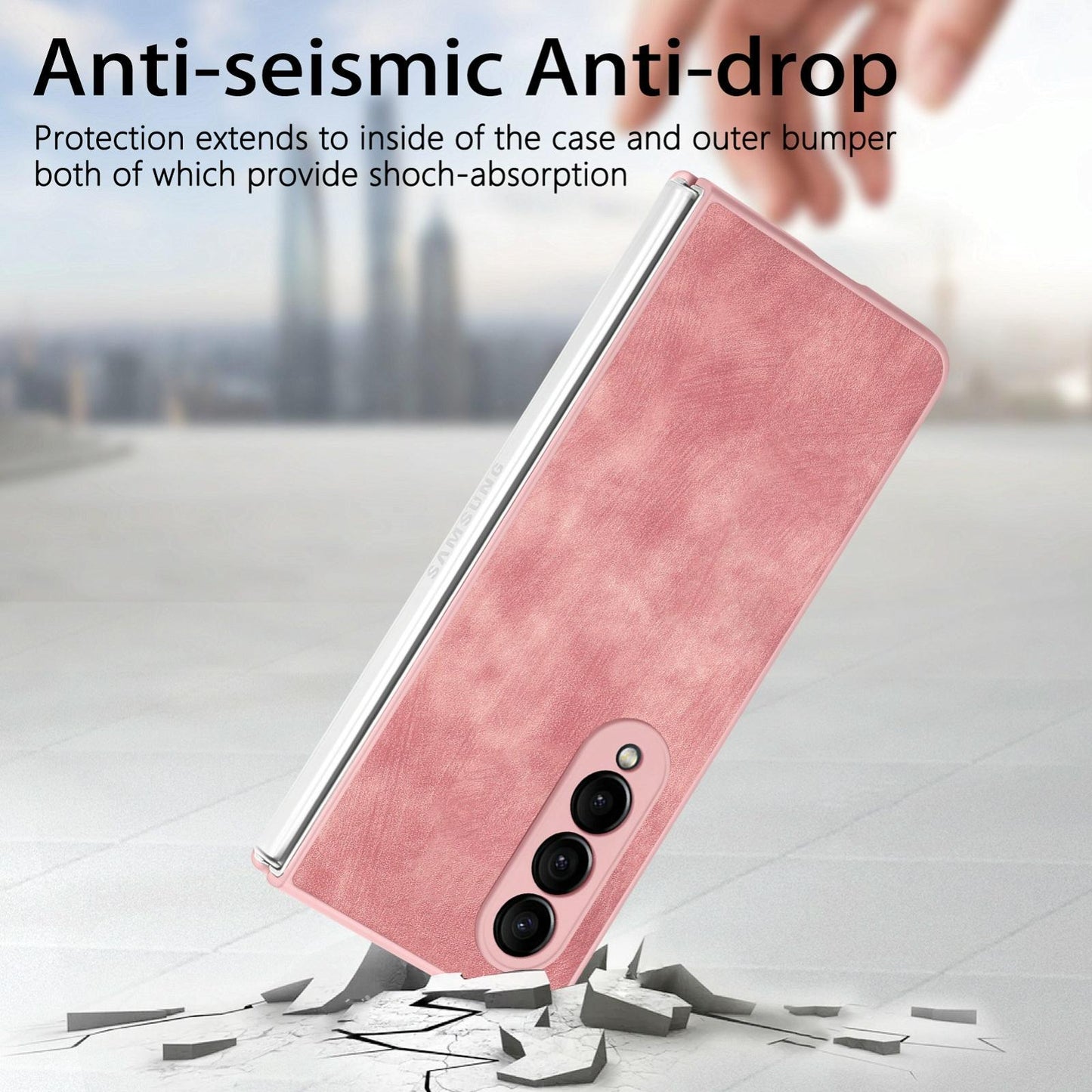 Vintage Leather Fold Case for Samsung Galaxy z Fold 4 - Pink