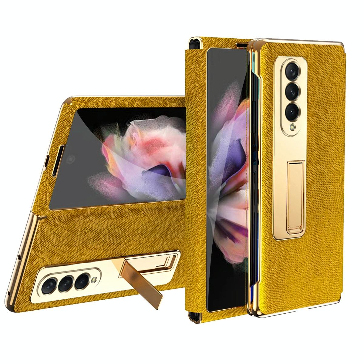 For Samsung Galaxy Z Fold4 5G Flip Case With Tempered Film - Textured Hinge - Black