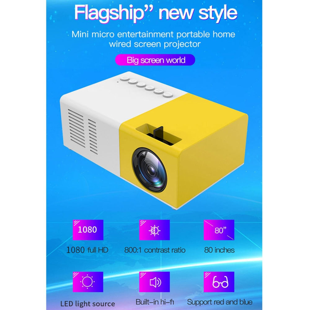 Portable Mini Led Home Theater Projector - 15 Ansi Lumens 1920X1080P - Yellow White