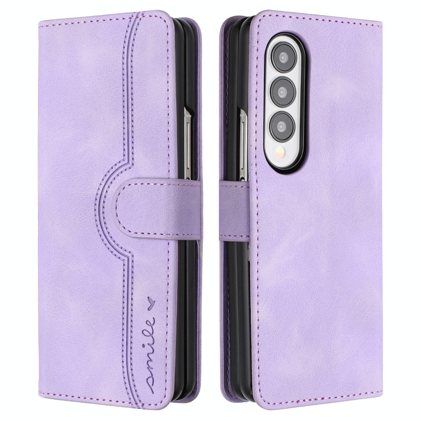 For Samsung Galaxy Z Fold4 5G Leather Phone Case With Heart Pattern - Red
