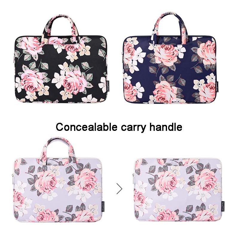 15 Inch Laptop Case Bag With White Rose Pattern And Handle - Blue