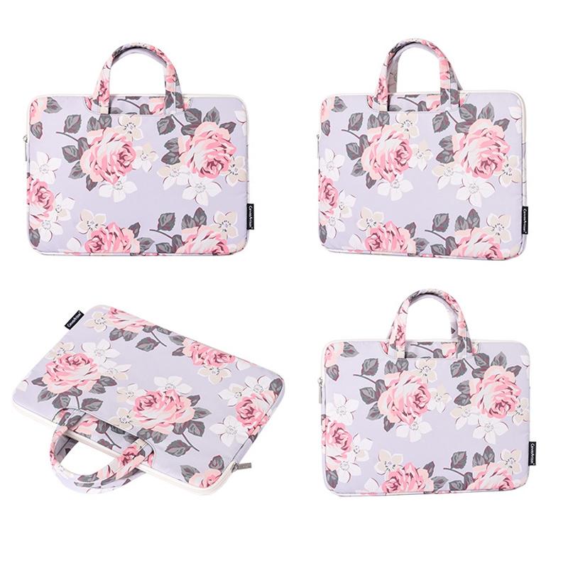 15 Inch Laptop Case Bag With White Rose Pattern And Handle - Blue