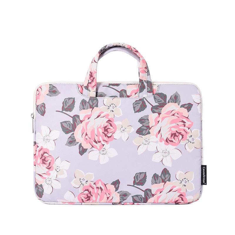 15 Inch Laptop Case Bag With White Rose Pattern And Handle - Blue