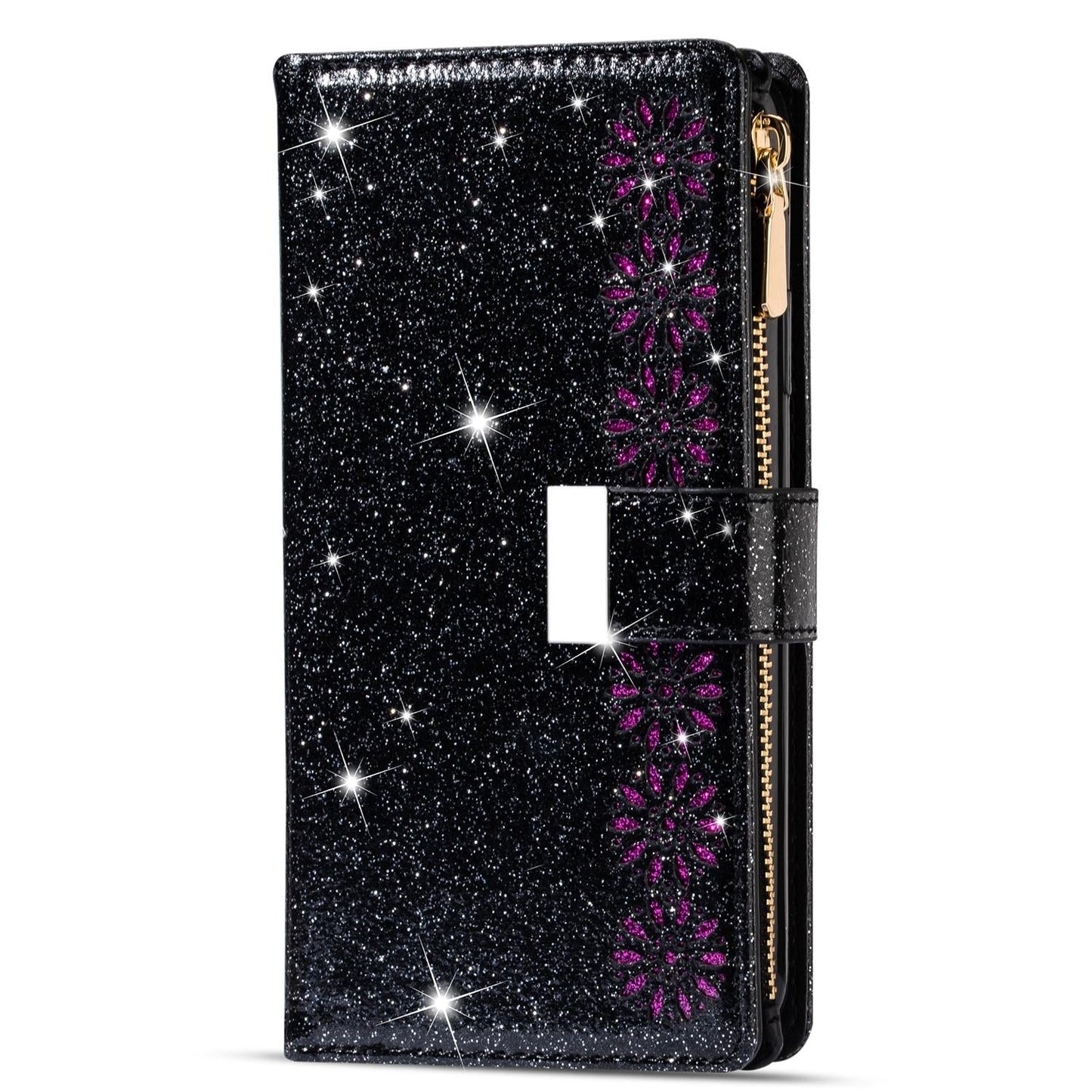 Sparkling Leather Zip Case for Samsung Galaxy z Fold 4 - Zipper Closure - Sky Blue