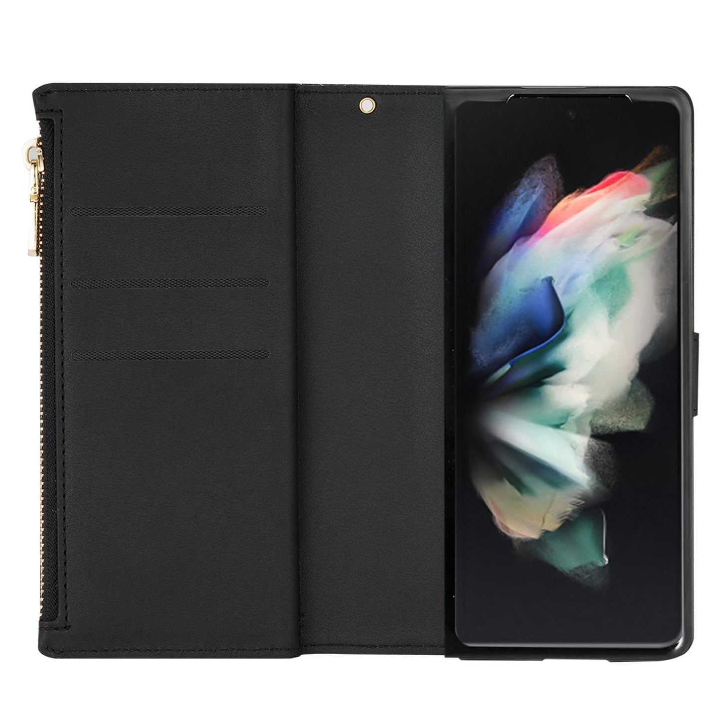 Sparkling Leather Zip Case for Samsung Galaxy z Fold 4 - Zipper Closure - Sky Blue