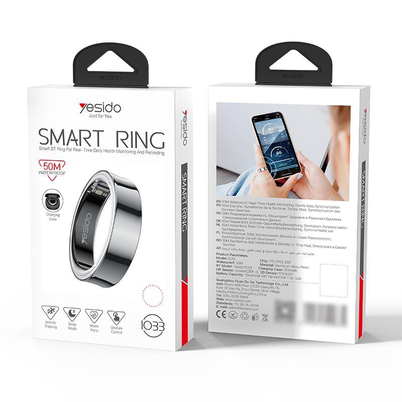 Smart Health Ring Temp Heart Rate Bp Reminder Black - 68Mm