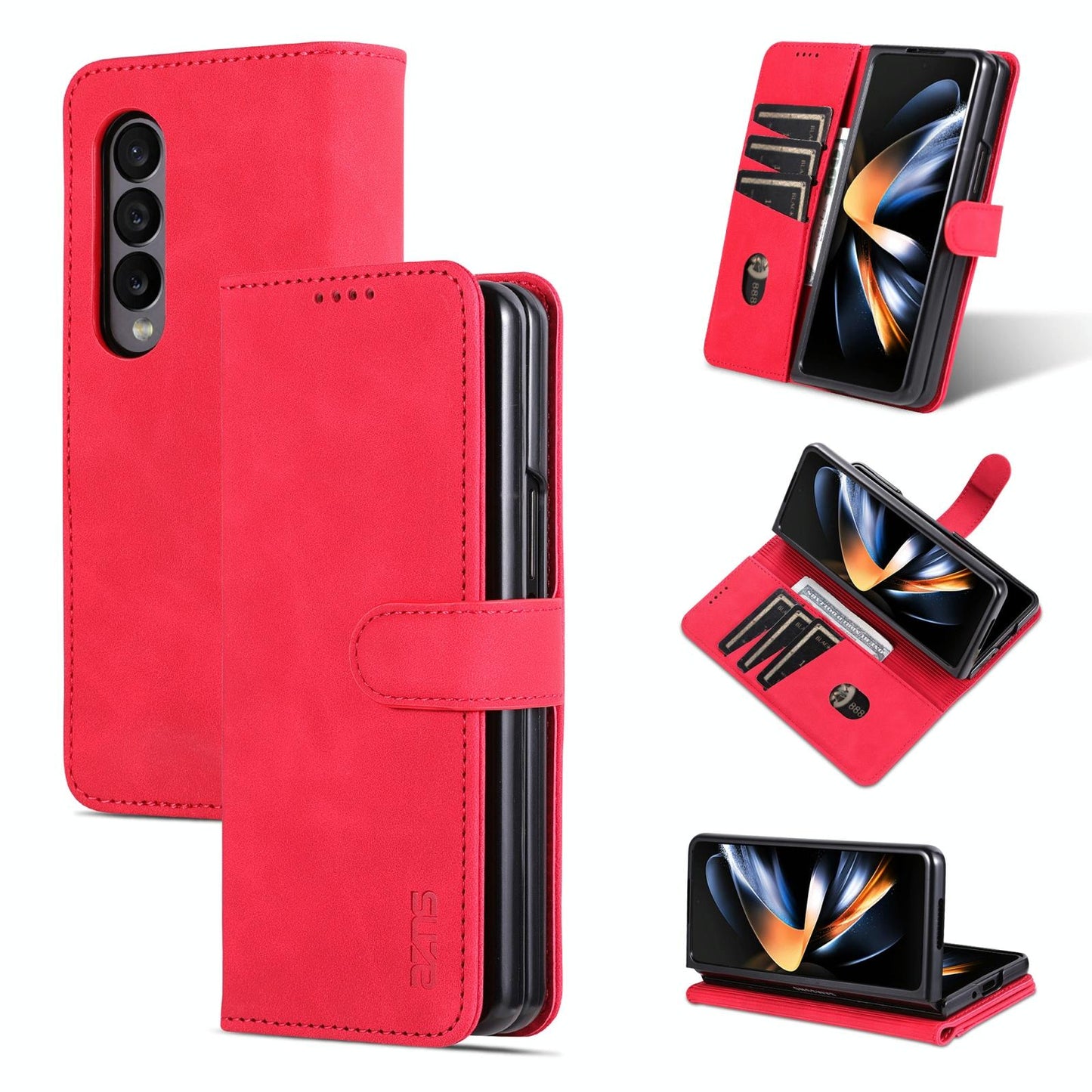 For Samsung Galaxy Z Fold4 5G Leather Phone Case - Smooth Calf Texture - Brown