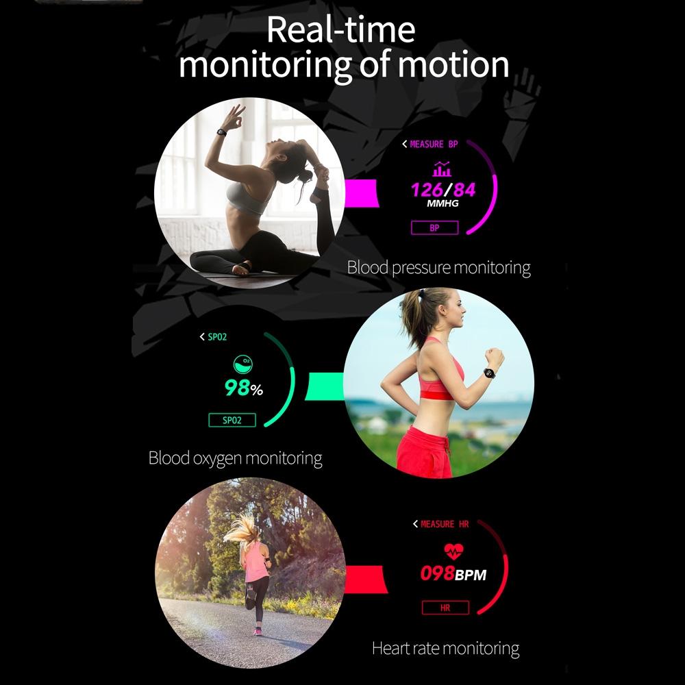 Waterproof Smart Bracelet With Colour Screen - Call Heart Bp Sleep Oxygen Monitoring - Black