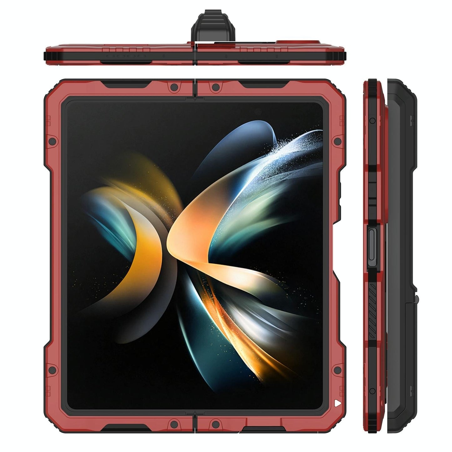 Waterproof Metal Phone Case with Folding Holder for Samsung Galaxy z Fold 4 - Red