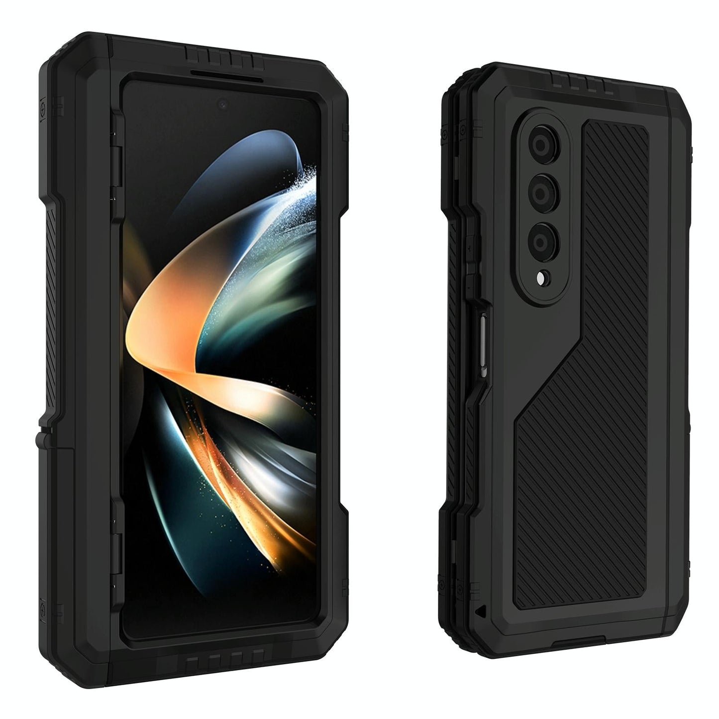 Waterproof Metal Phone Case with Folding Holder for Samsung Galaxy z Fold 4 - Red